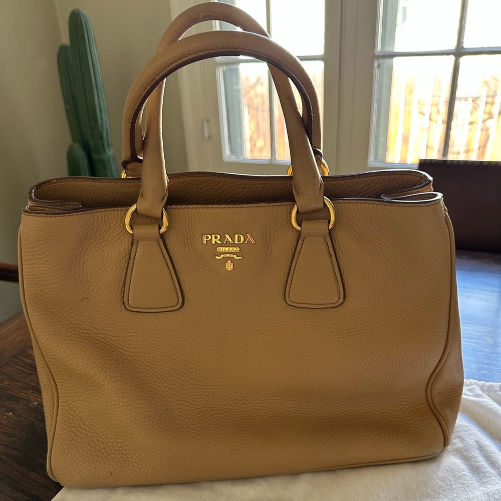 Cream Prada Saffiano Handbag
